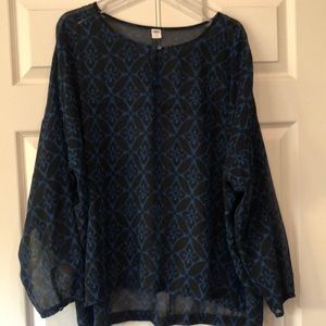 Old navy black and teal patterned sheer blouse